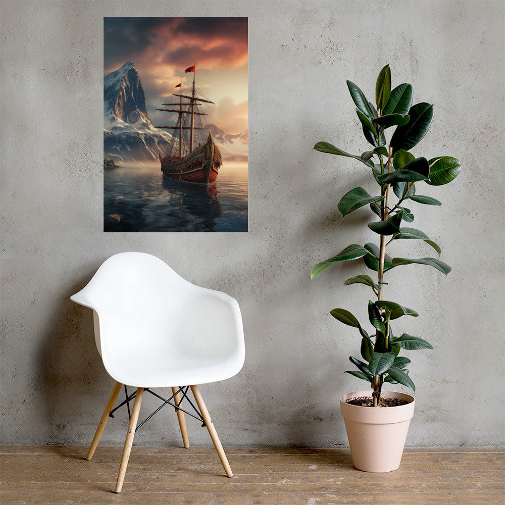 Wikingerschiff - Poster mit mattem Papier