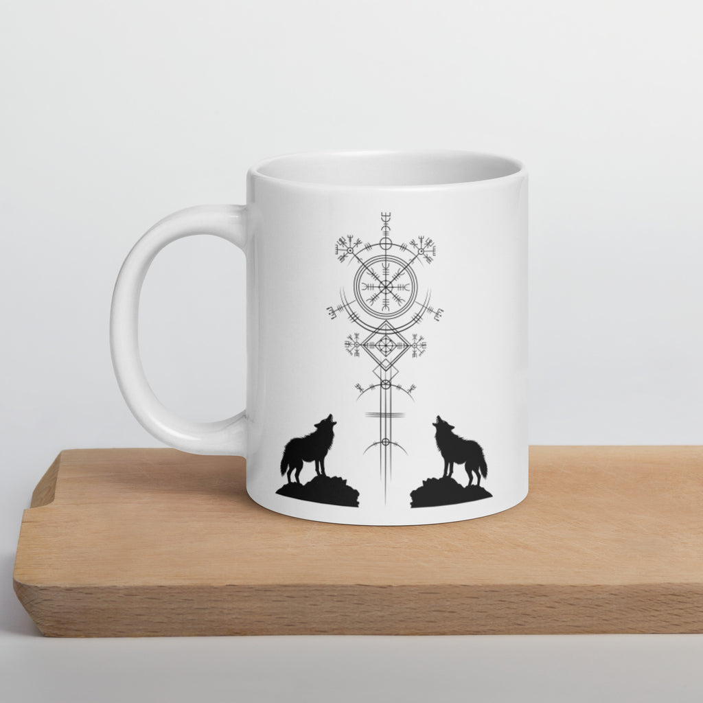 Aegishjalmur Wölfe - Weiße, glänzende Tasse